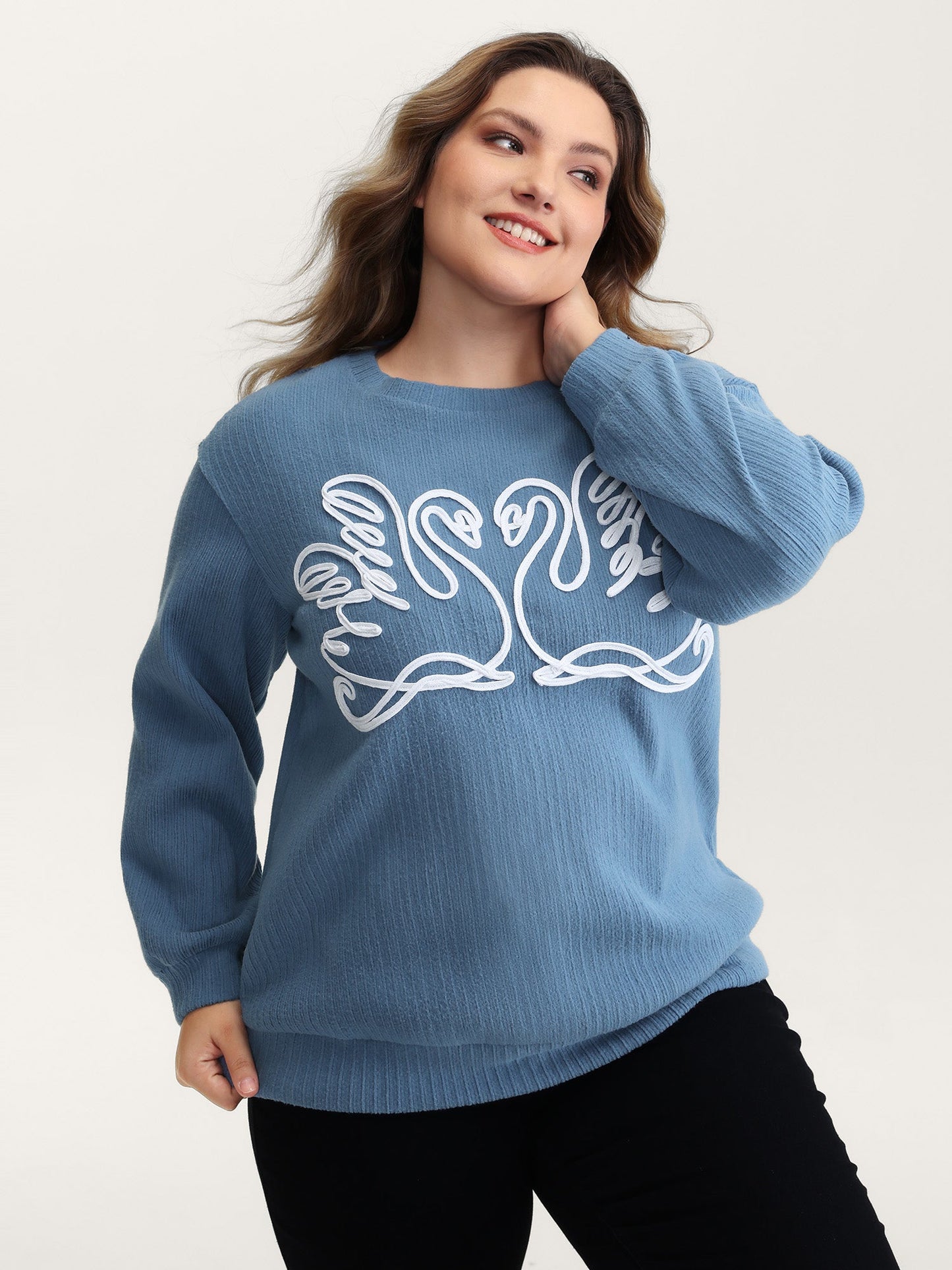 Swan Embroidered Pattern Relaxed-Fit Sweatshirt