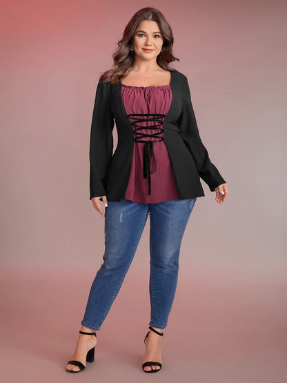 Color Contrast Cinched-Waist Knit Top