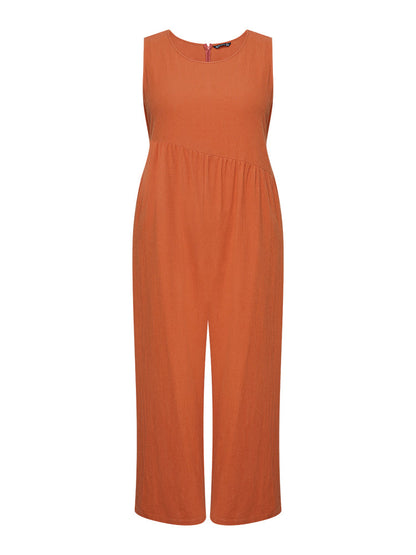 Plain Pocket Zipper Patchwork Tank Jumpsuit