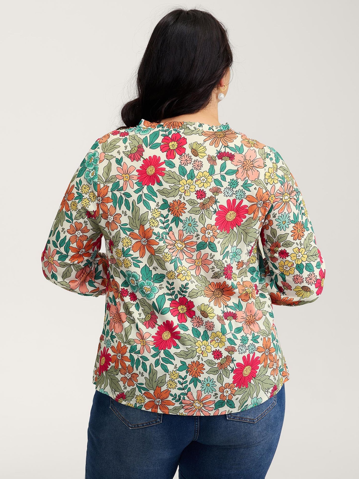 Supersoft Large Floral Print Pleated Neck Blouse