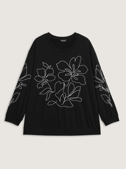 Floral Embroidery Relaxed Fit Sweatshirt