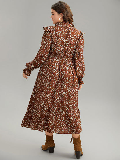 Ditsy Floral Flutter Trim Pocket Shirred Dress