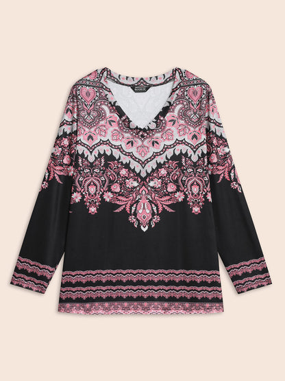 Stretchy Boho Print Full Sleeve T-Shirt