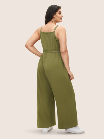 Plain Tucked Seam Frill Trim Jumpsuit