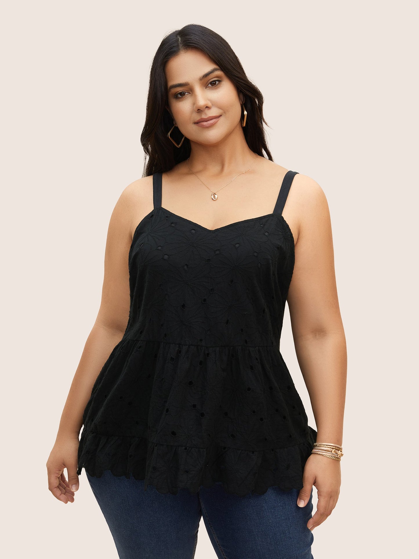 Solid Floral Cotton Blended Cami Top