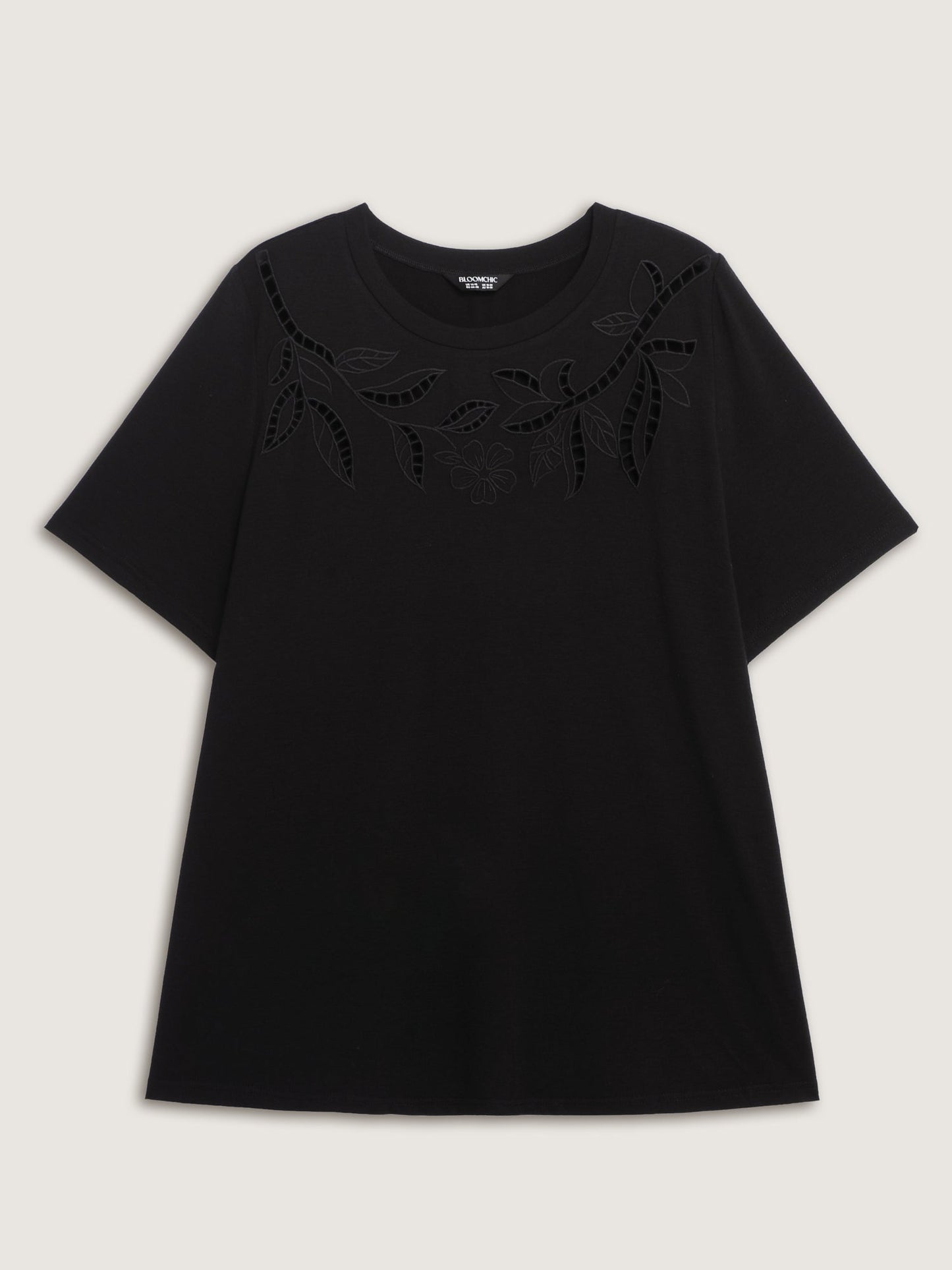 Stretchy Embroidered Cut-Out T-Shirt