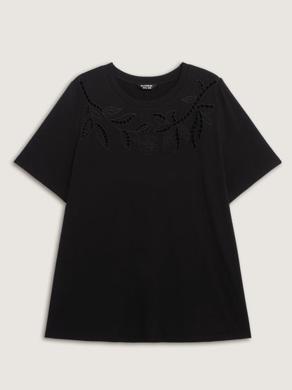 Stretchy Embroidered Cut-Out T-Shirt