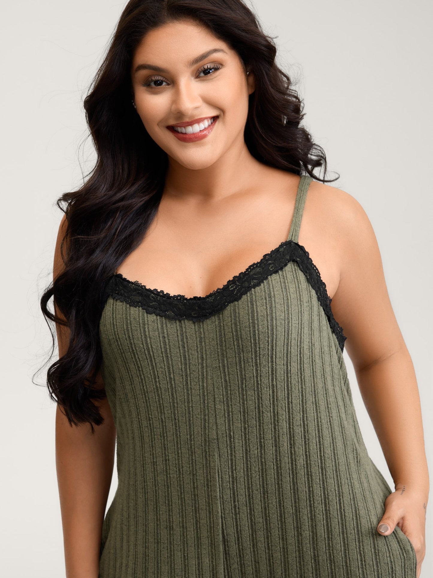 Ribbed Texture Lace Adjustable Lounge Jumpsuit