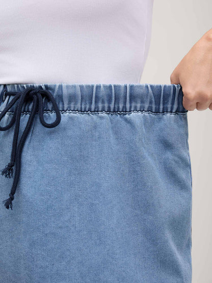 Boho Embroidery Ruffled Hem Denim Skirt