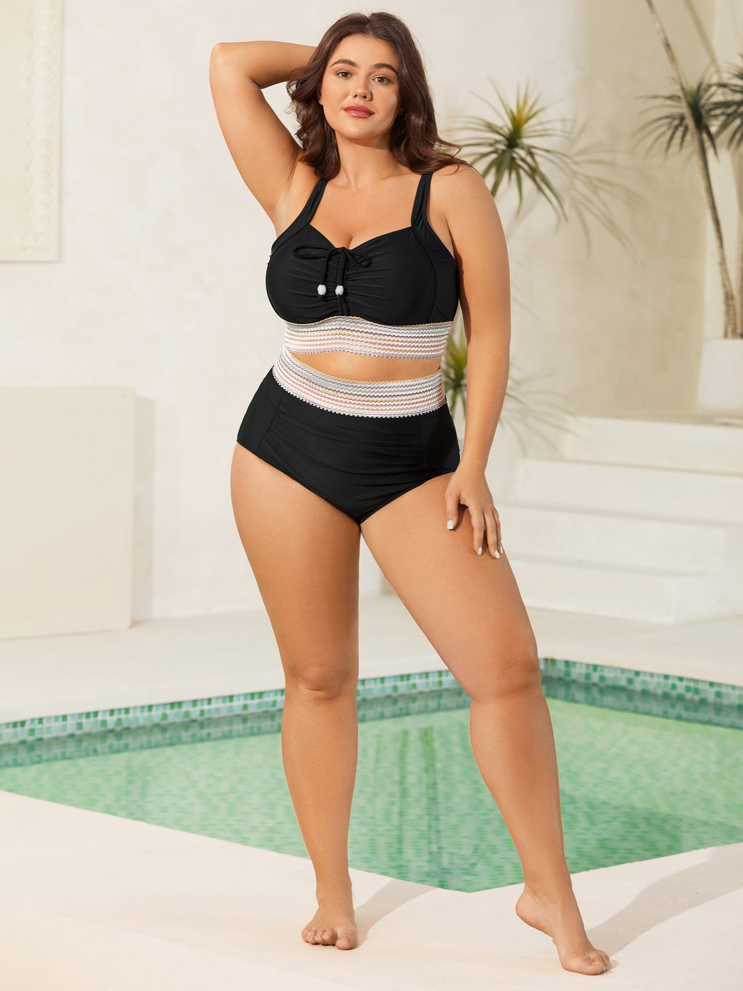 Contrast Waistband Ruched Fitted Swim Bottoms