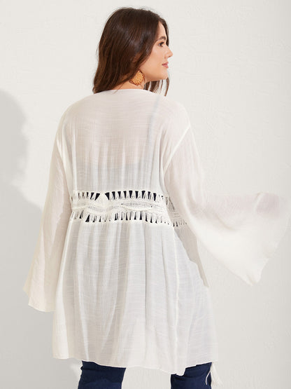 Crochet Lace-Up Tassel Tie Swim Cover-Up