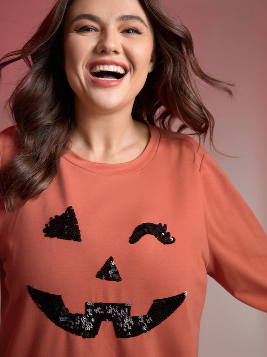 Supersoft Pumpkin Spice Sequin Embroidery Sweatshirt