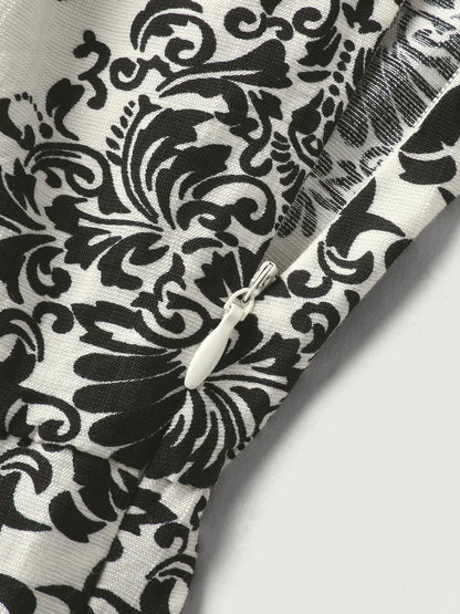 Keyhole Neck Damask Wide-Leg Jumpsuit