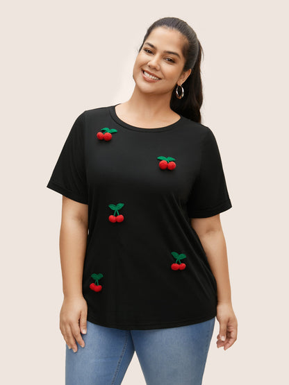 Stereo Cherry Design Crew Neck T-shirt