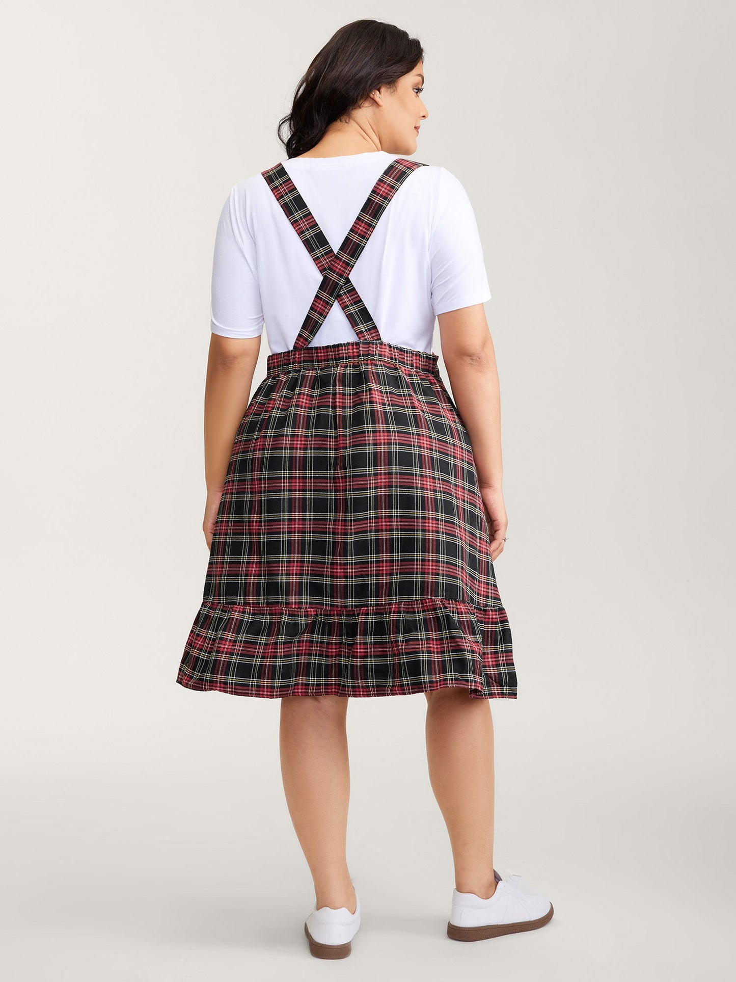 Checkered Pattern Overall Pockets Midi Dress