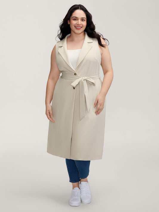 Back Slit Waist Belt Lined Long Vest