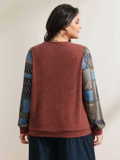 Cozy Collage Print Sleeve Contrast Sweatshirt