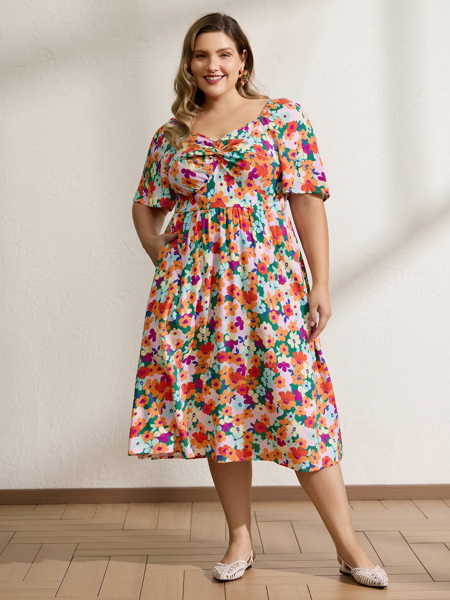 Floral Print Twist Knot Midi Dress