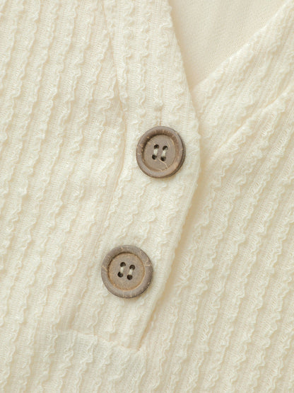 Textured Spliced Button Detail Hoodie