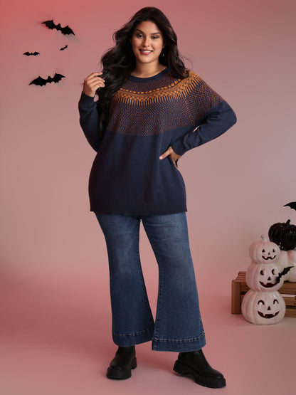 Supersoft Fair Isle Yoke Color Contrast Pullover