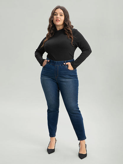 Dark Wash Skinny Elastic Waist Jeans