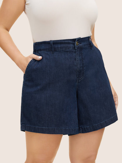 Dark Wash Slanted Pocket Loose Denim Shorts
