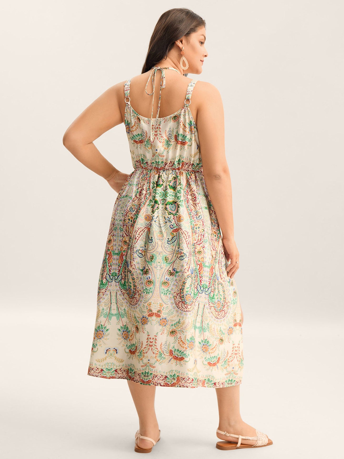 Paisley Print Halter Neck A-Line Midi Dress