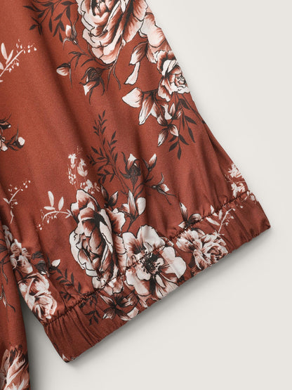 Floral Print Shirred Bust-Comfort Maxi Dress
