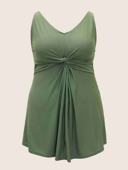 Plain Twist Front Gathered Swim Dress