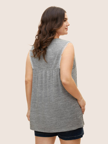 Textured Lace Up Tassel Pompom Trim Tank Top