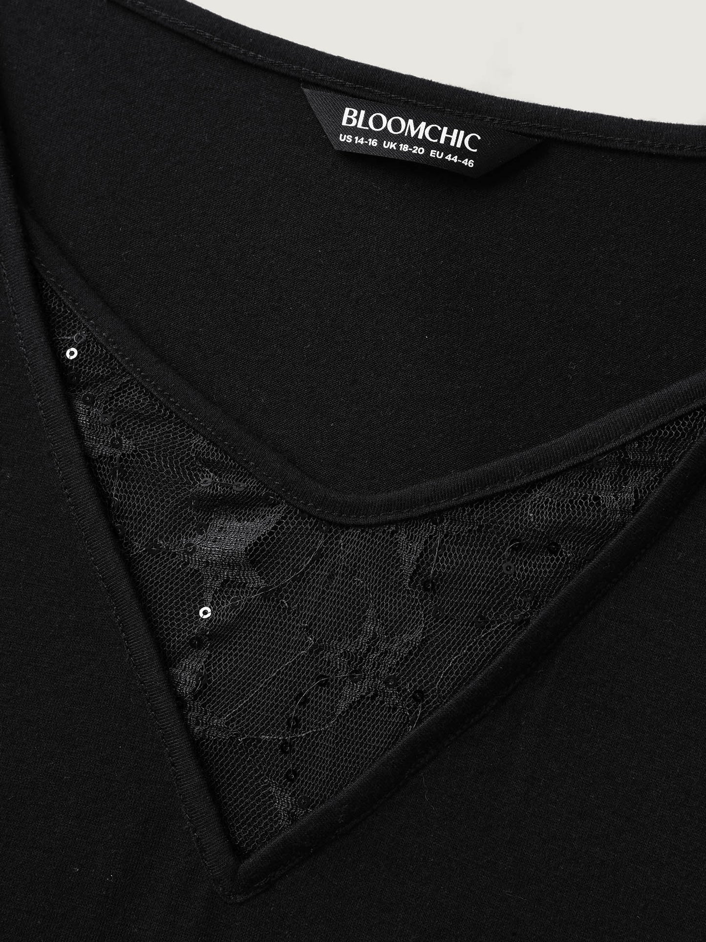 Beaded Mesh Sheer Patchwork T-Shirt