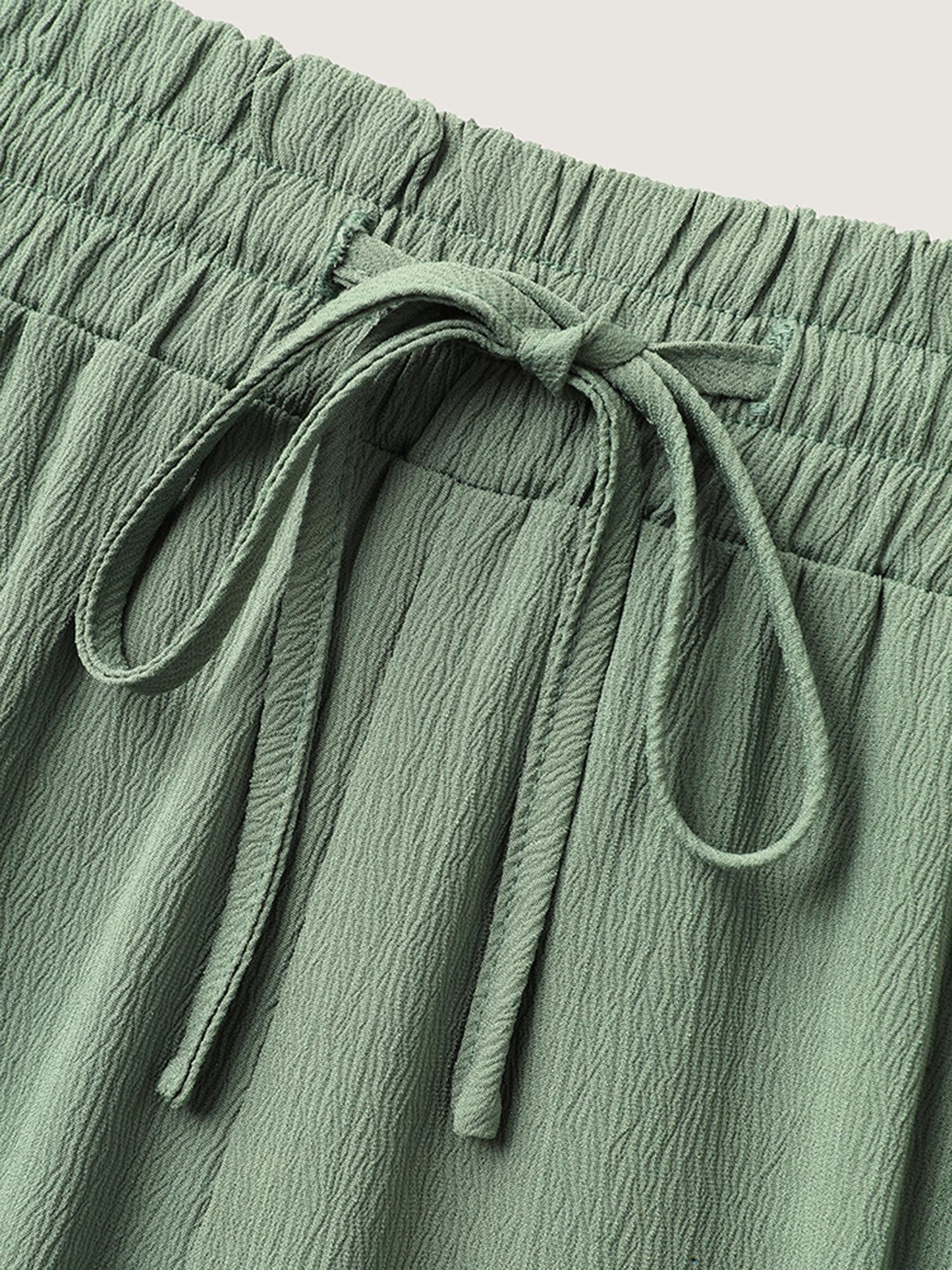 Drawstring Pin Tuck Wide-Leg Pants