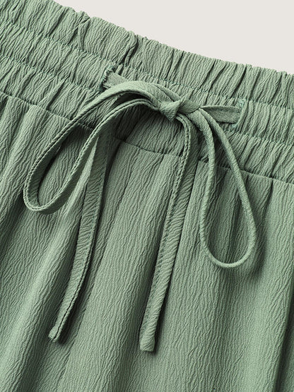 Drawstring Pin Tuck Wide-Leg Pants