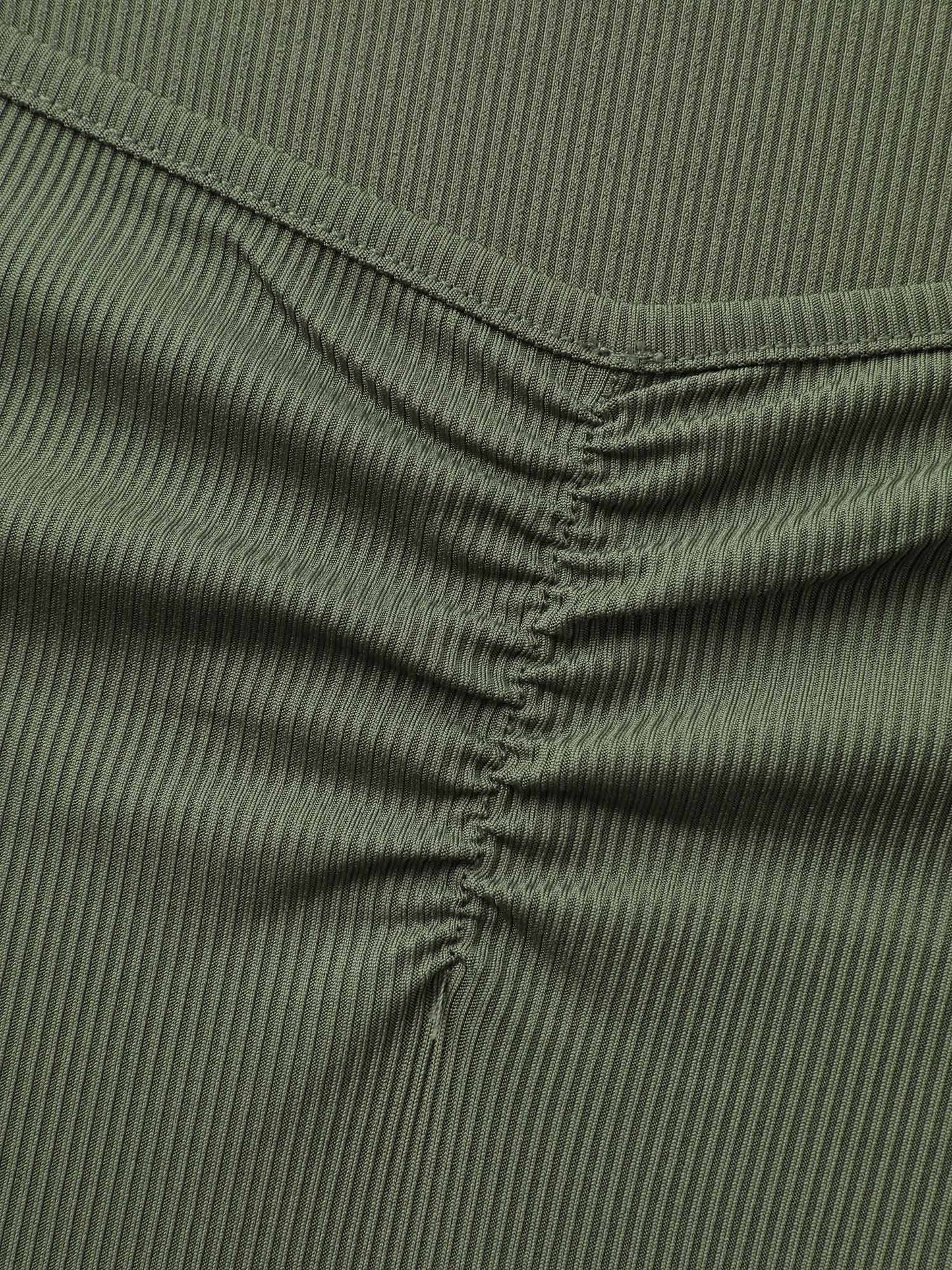 Ruched Deep-Neckline Solid Knit Top