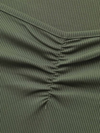 Ruched Deep-Neckline Solid Knit Top