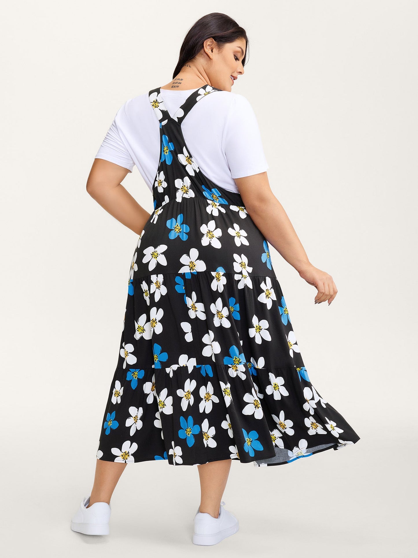 Floral Print Pockets Stretchy Waist Midi Dress