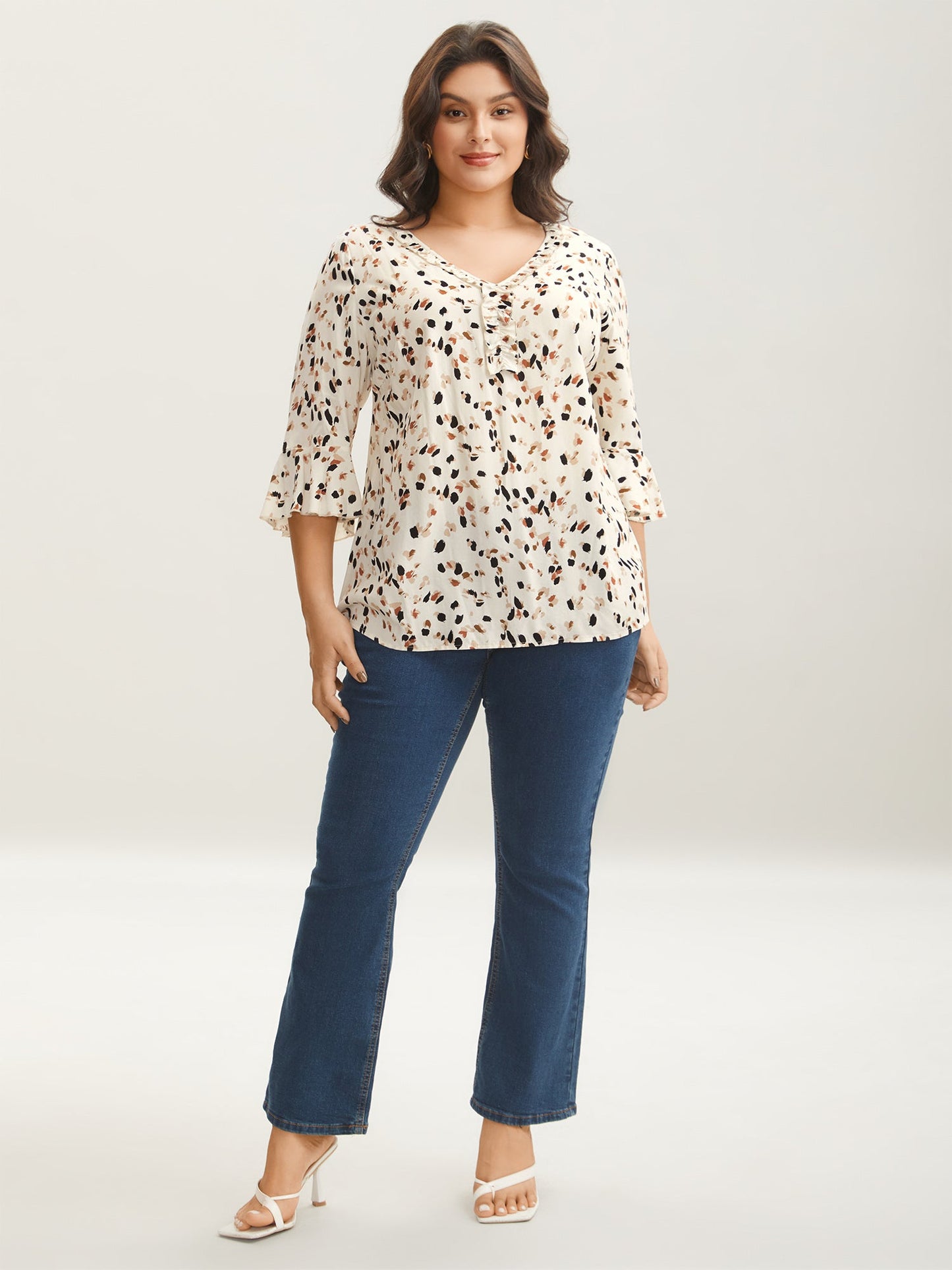 Leopard Print Ruffled Detail Shirt