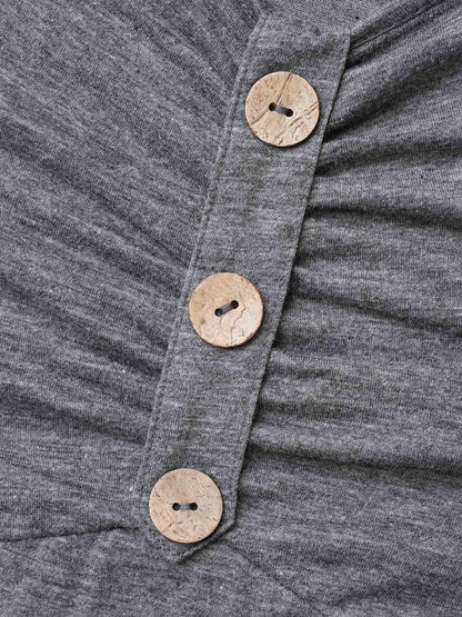 Gathered Button Detail Plain Knit Dress