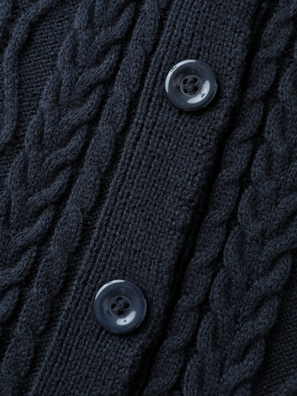 Mixed Texture Cable Stitch Pockets Knit Cardigan