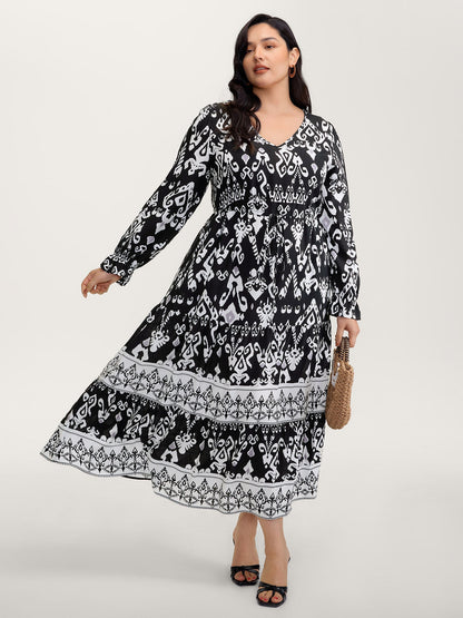 Floral Print Adjustable Drawstring Waist Midi Dress