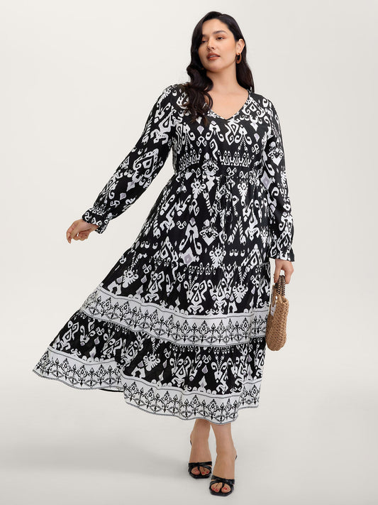Floral Print Adjustable Drawstring Waist Midi Dress