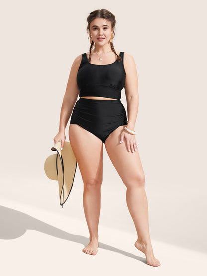 Solid Square Neck Adjustable Straps Swim Top