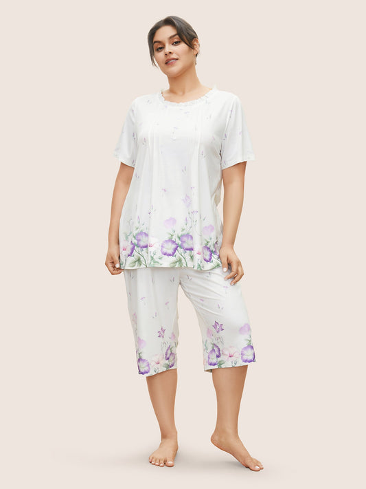 Floral Pleated Button Detail Loungewear Set