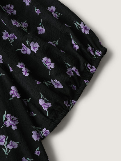 Floral Fiesta Pleated Square Neck Blouse