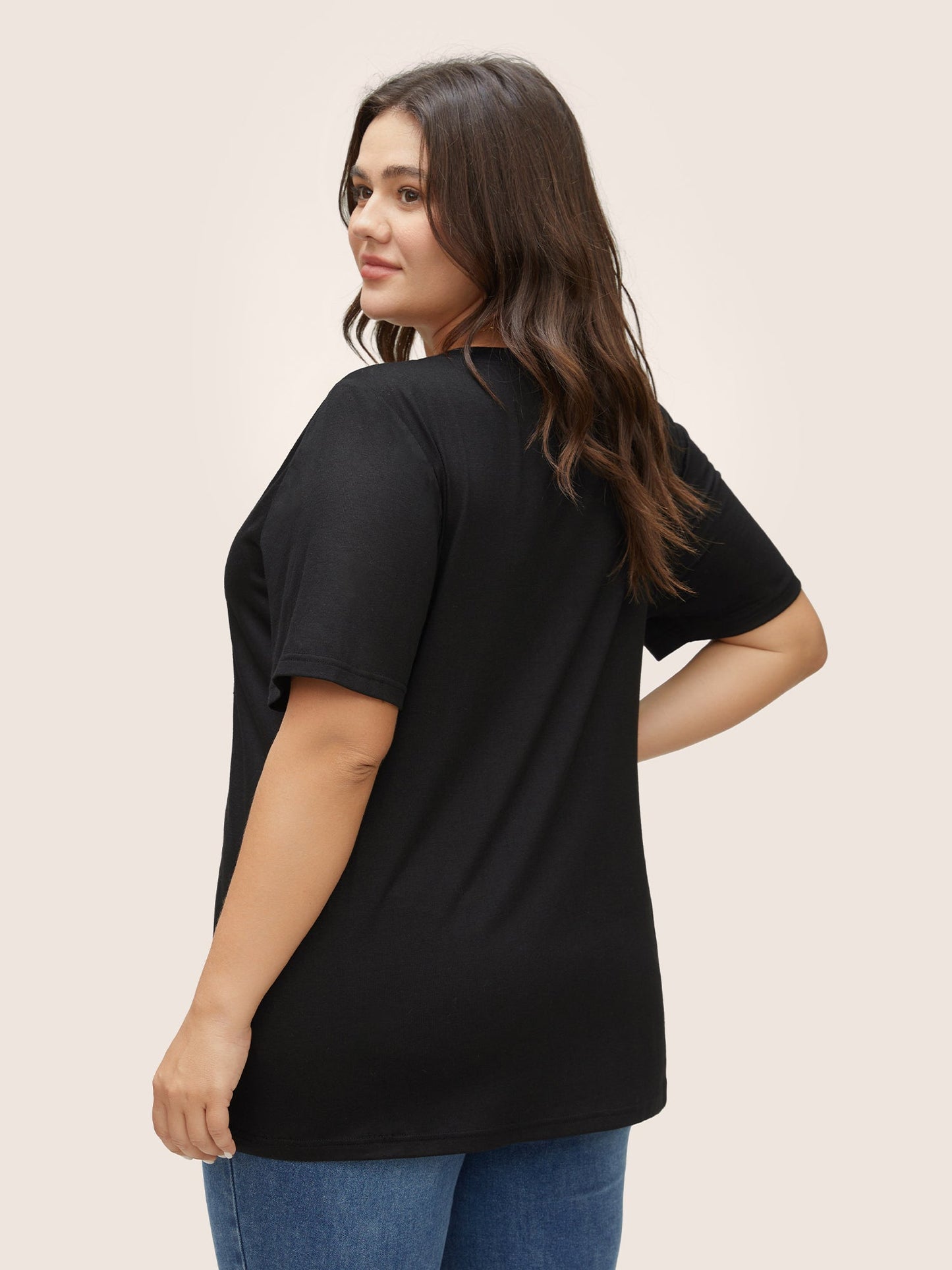 Love Rhinestone V Neck T-shirt