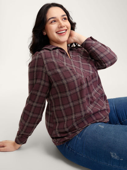 Plaid Pattern Relaxed-Fit Collar Blouse