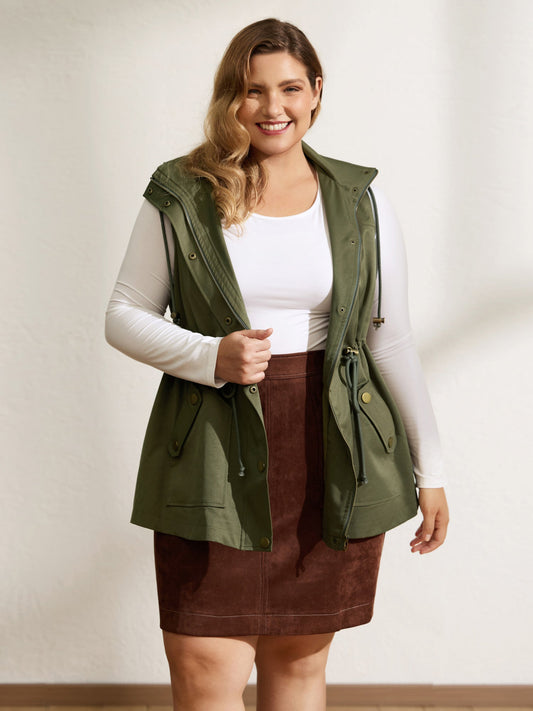 Channel-Drawstring Pockets Hooded Vest