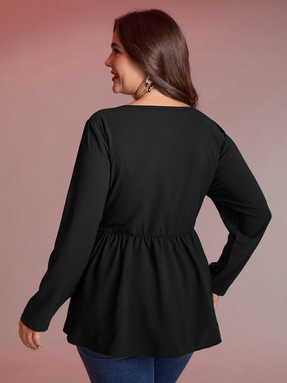 Color Contrast Cinched-Waist Knit Top