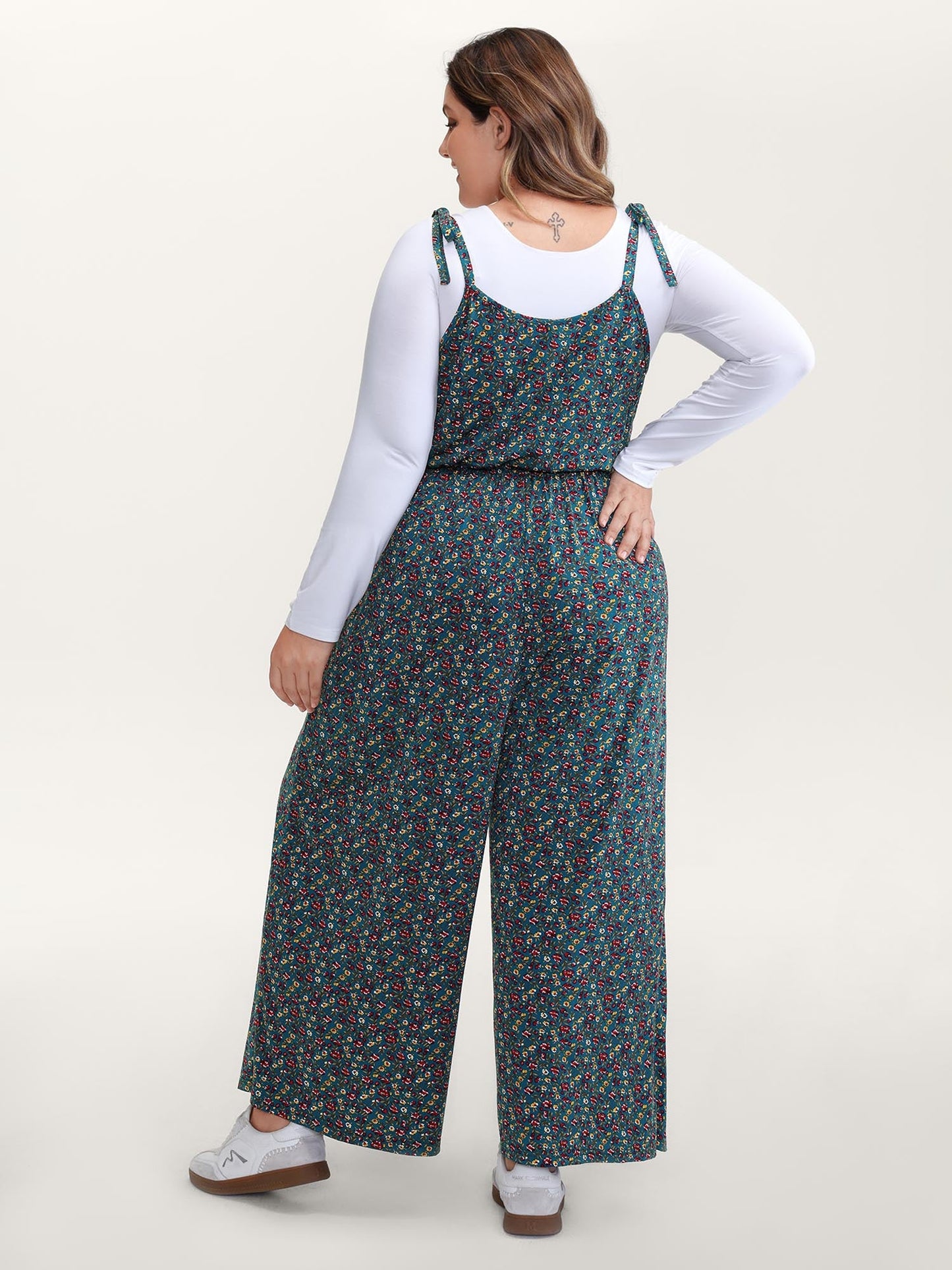 Stretchy Shoulder-Tie Floral Jumpsuit