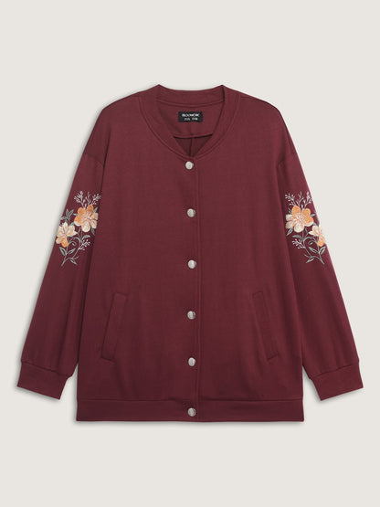 Embroidered Sleeve Button-Down Jacket